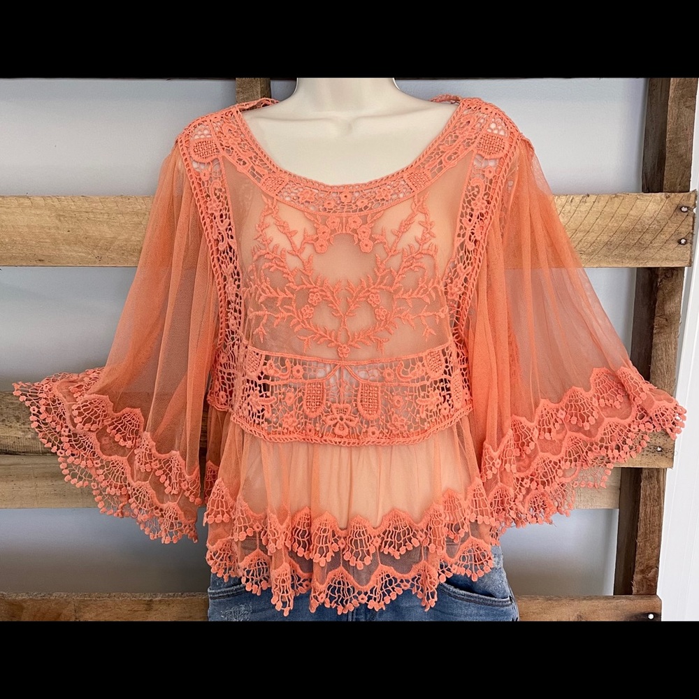 ALTAR’D STATE SZ M MESH AND LACE TOP BOHO BLOUSE